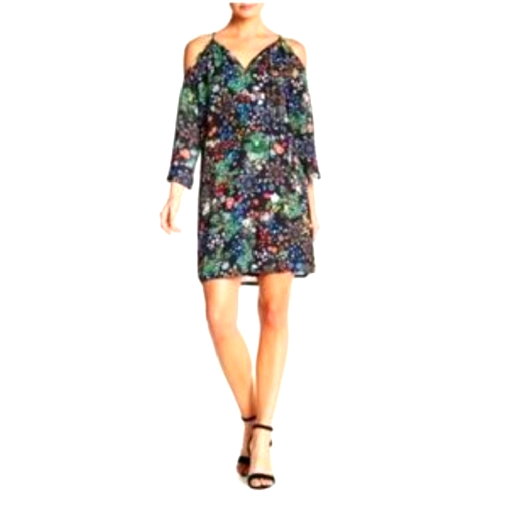 Alexia Admor "Black Ditzy" Cold Shoulder Floral Flouncy Dress